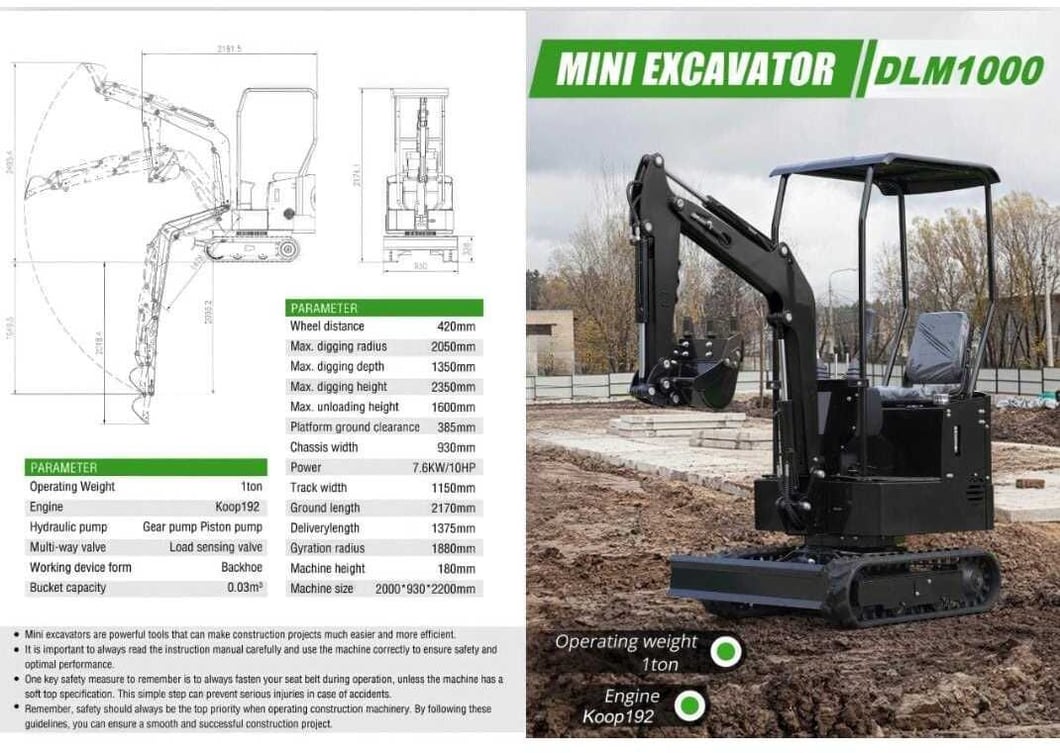 2026 Nuoman MINI Excavator 1000KG – 2 Years Warranty