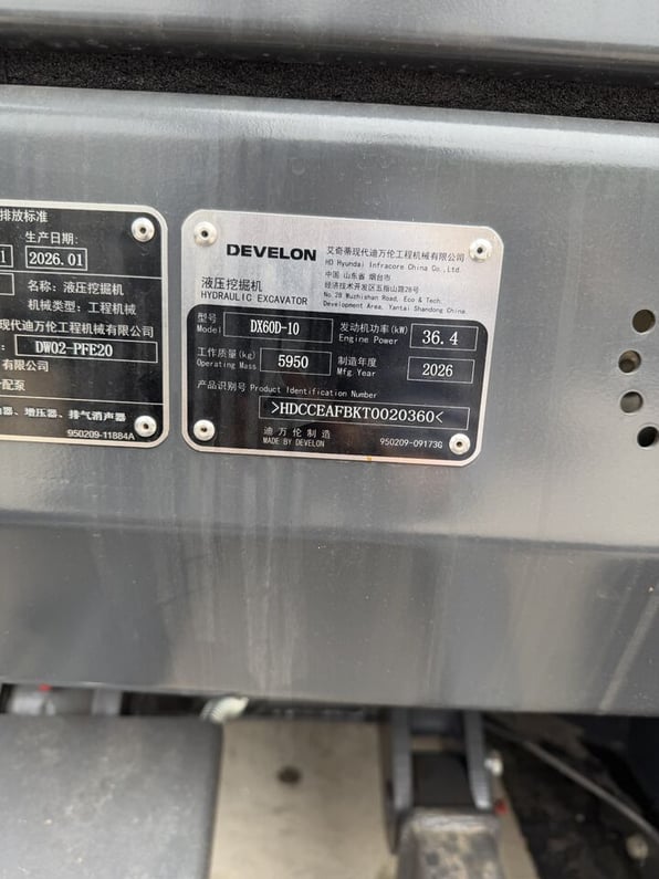 2026 Develon DX60D-10 Crawler Excavator