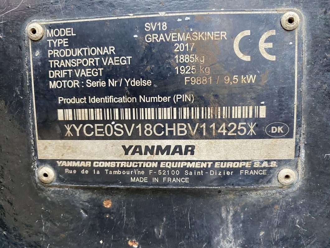 2017 Yanmar SV18 Mini Excavator