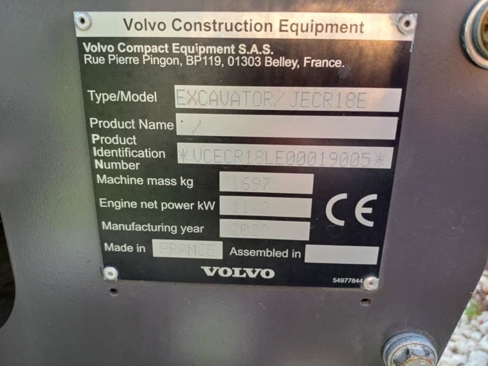 2022 Volvo JECR18E Mini Excavator