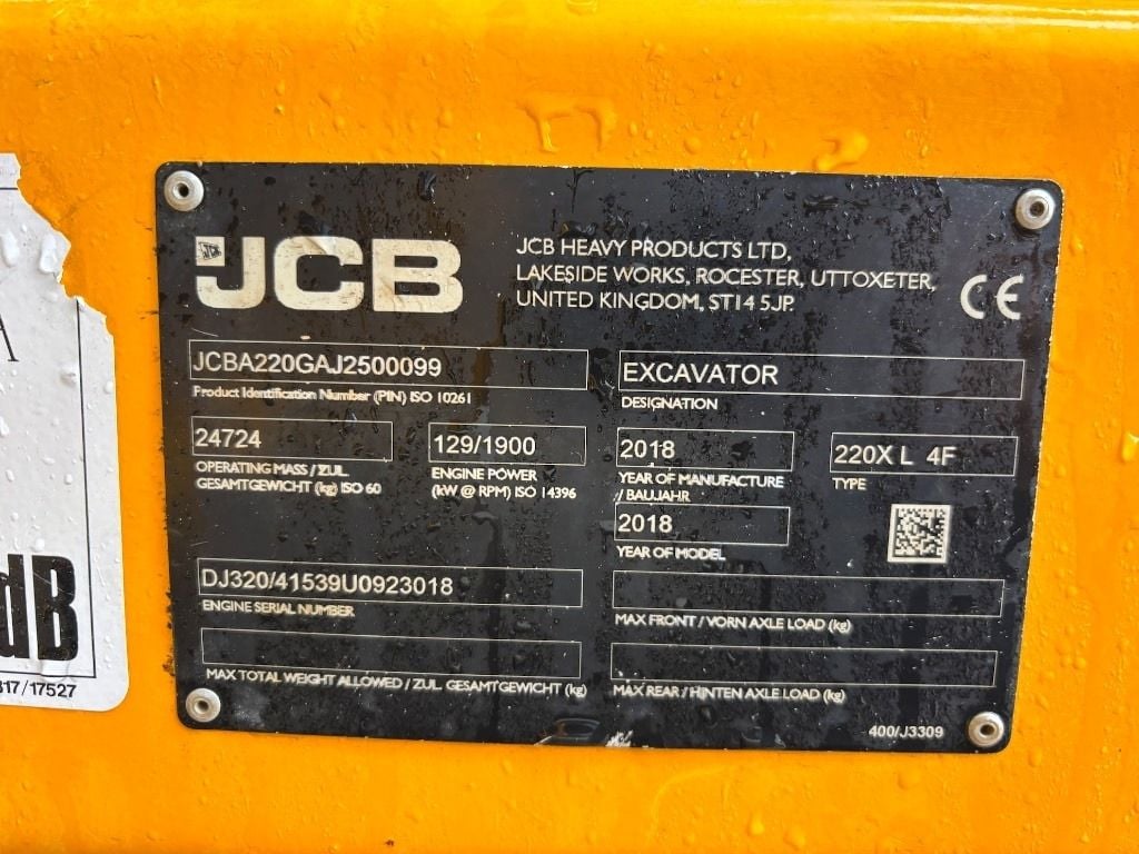 2018 JCB 220X Crawler Excavator