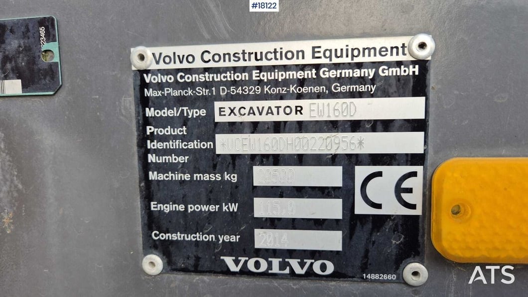 2014 Volvo EW160D Wheel Excavator