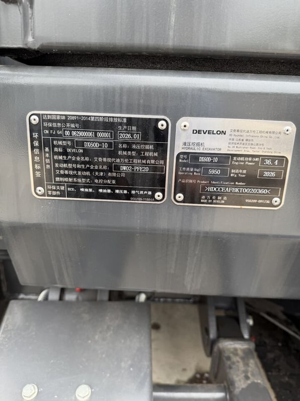 2026 Develon DX60D-10 Crawler Excavator