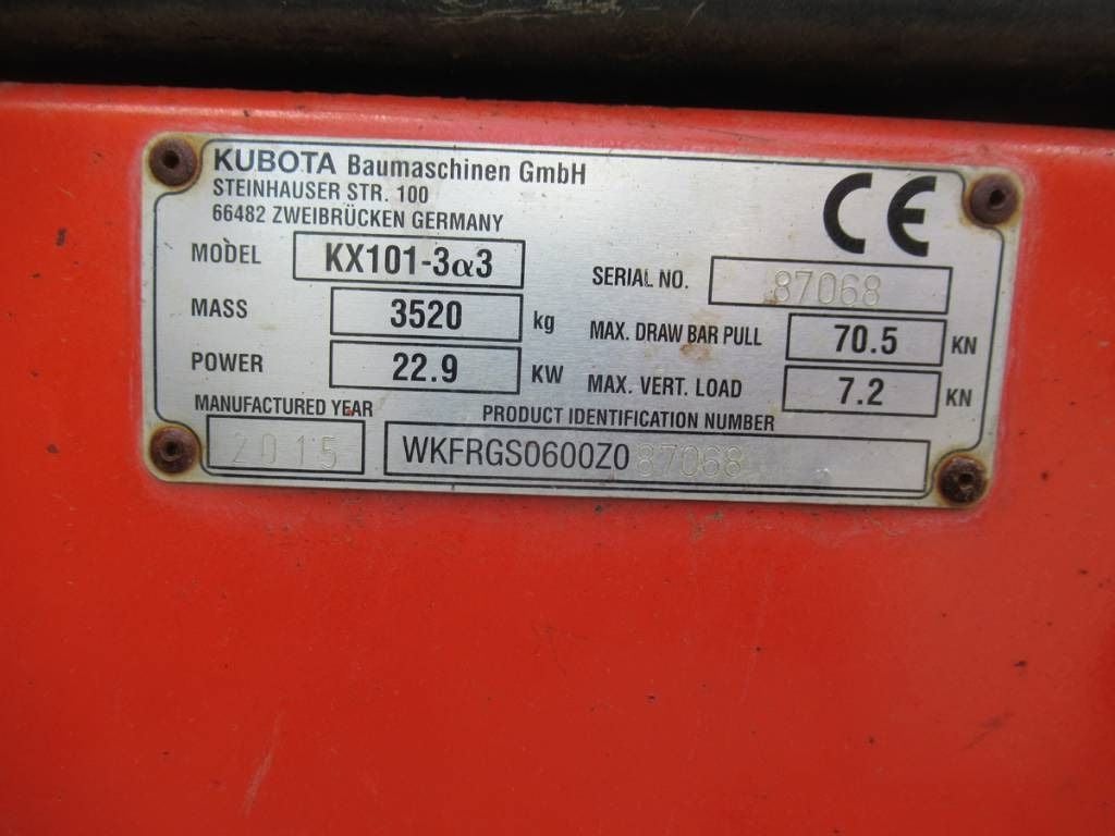 2015 Kubota KX101-3A3 Mini Excavator