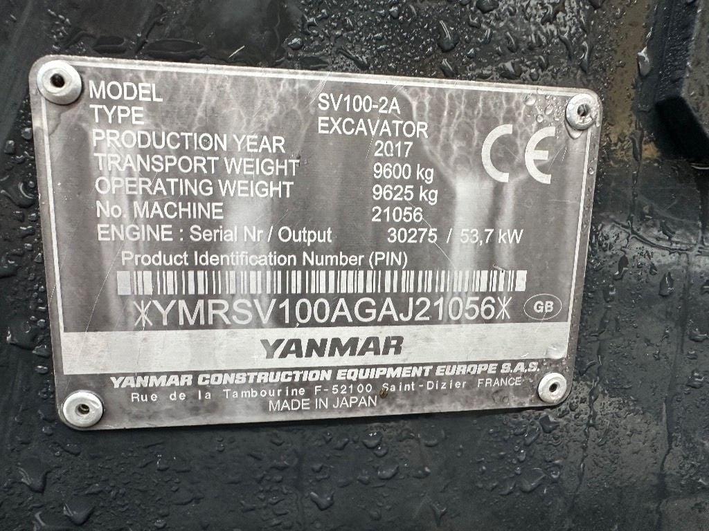 2017 Yanmar SV100-2A Mini Excavator