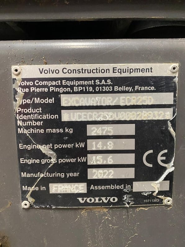 2022 Volvo ECR25D Mini Excavator