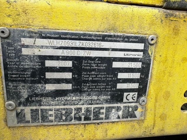 2007 Liebherr A900C ZW LITRONIC Wheel Excavator