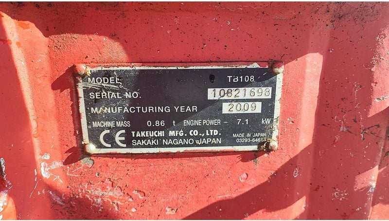 2009 Takeuchi TB108 Mini Excavator