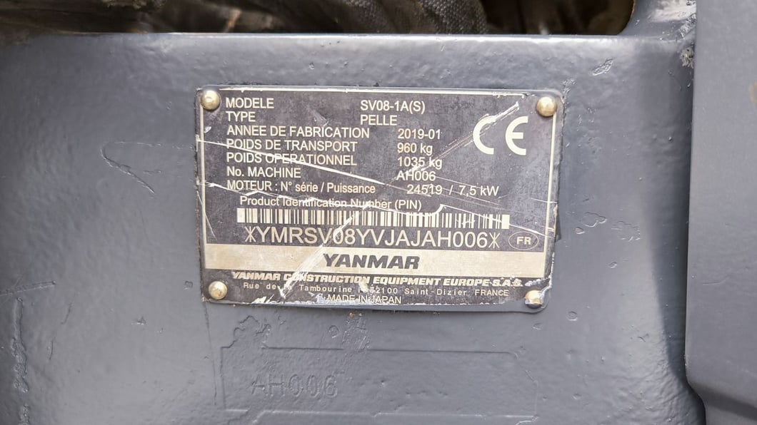 2019 Yanmar SV08– 1A(S) Mini Excavator