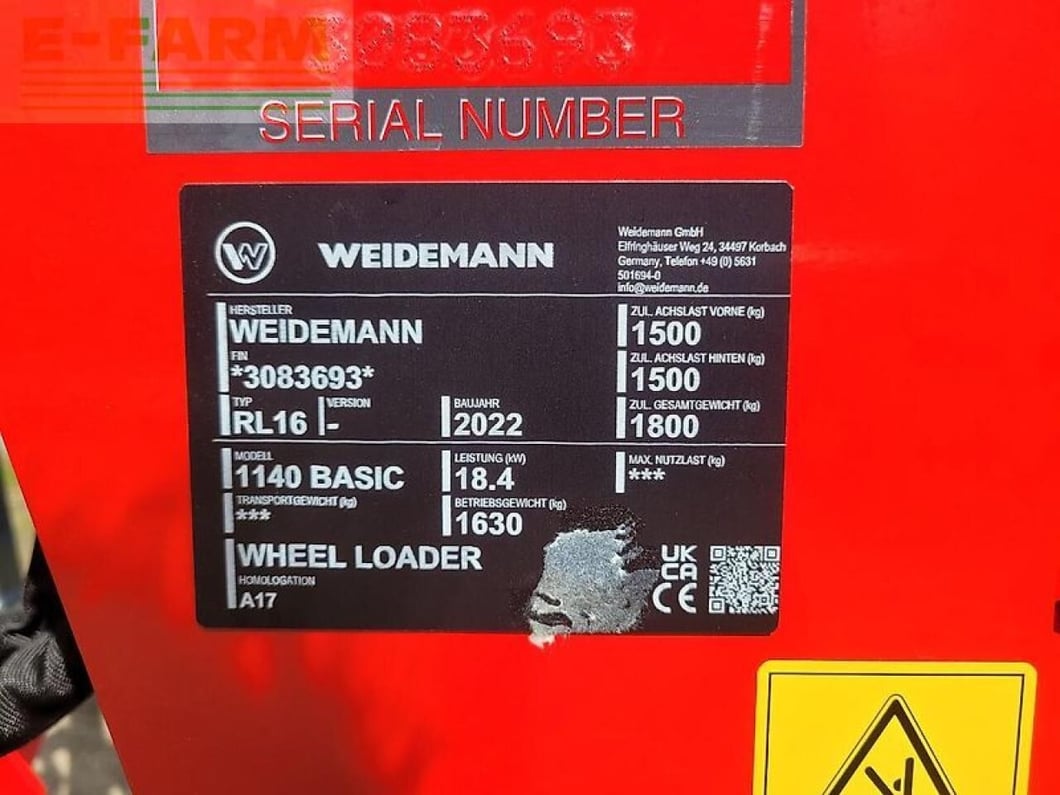 2022 Weidemann 1140 BASIC Mini Excavator
