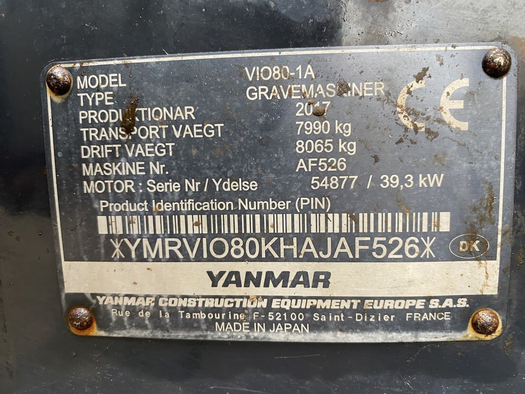 2017 Yanmar VIO80-1A Mini Excavator