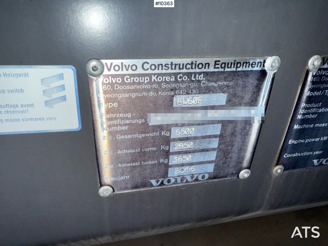 2016 Volvo EW60E Wheel Excavator
