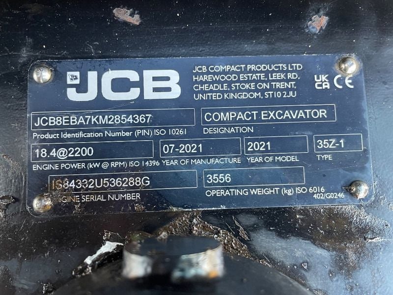 2021 JCB 35Z-1 Mini Excavator