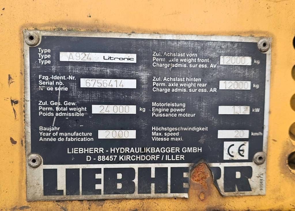 2000 Liebherr A924 LITRONIC Wheel Excavator