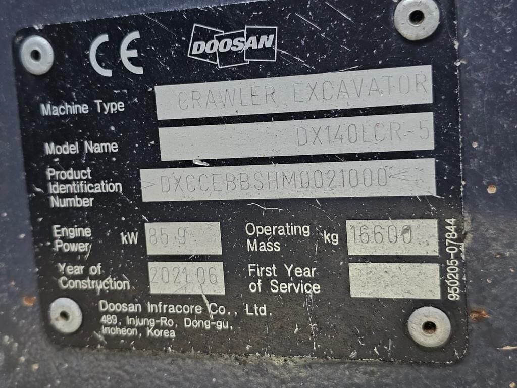 2021 Doosan DX140LCR-5 Crawler Excavator