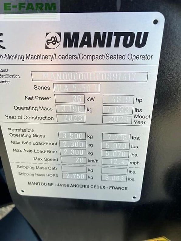 2023 Manitou MLA 5-50 H Mini Excavator
