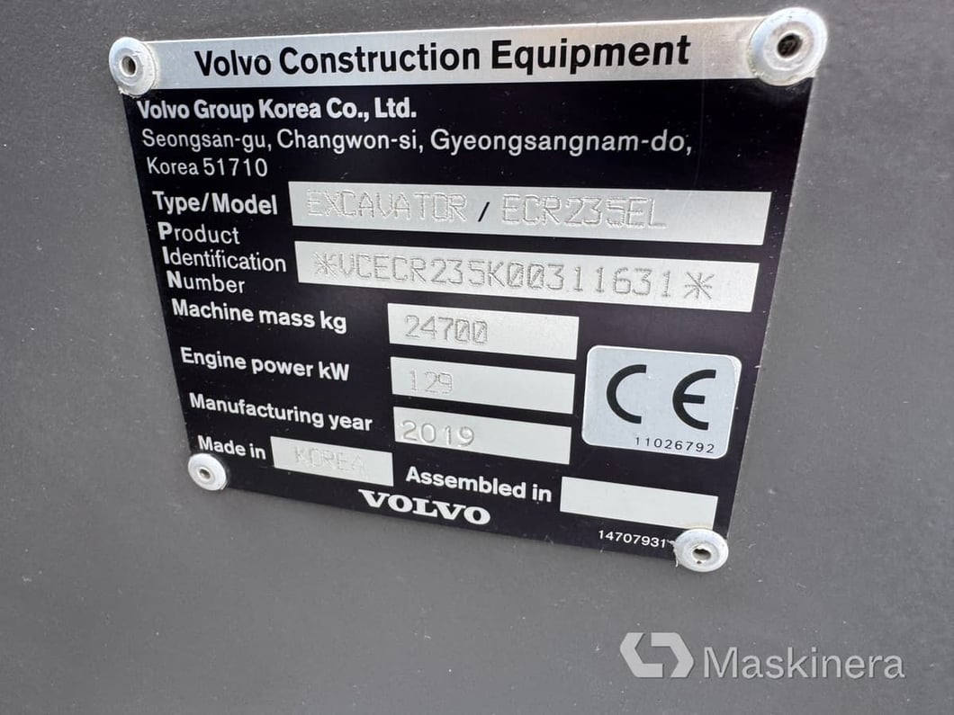 2019 Volvo ECR235EL Crawler Excavator