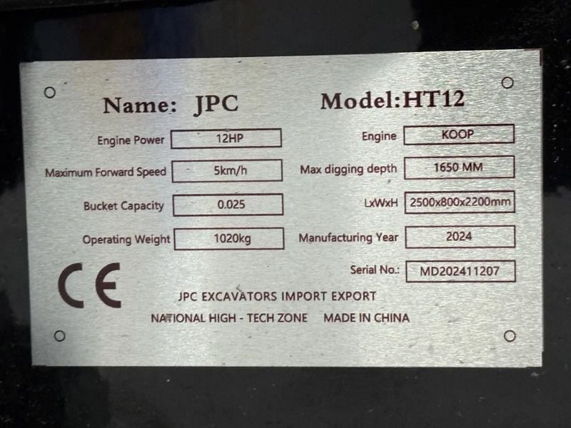 2024 JPC HT-12 Mini Excavator