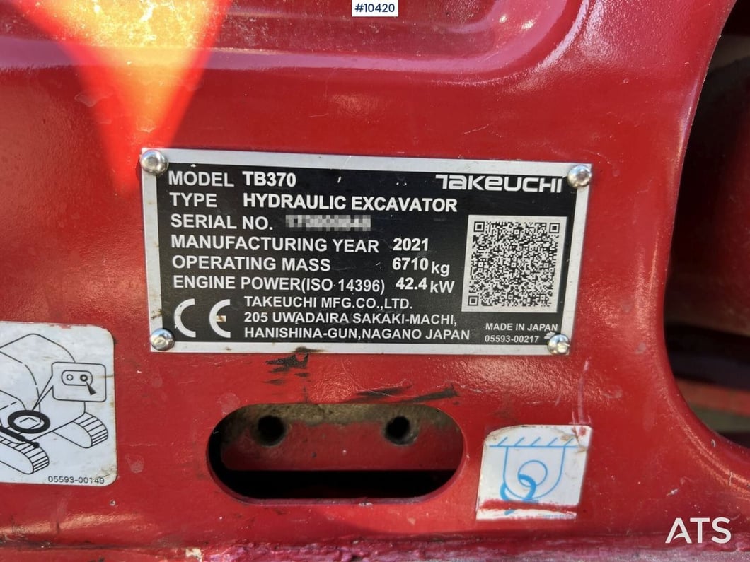 2021 Takeuchi TB370 Crawler Excavator