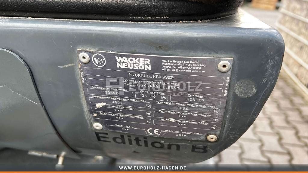 2018 Wacker Neuson 3503 VDS CAB Mini Excavator