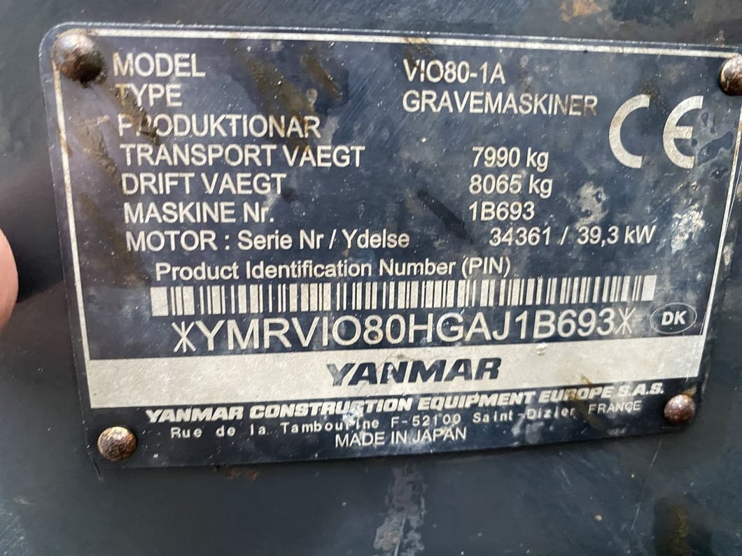 2017 Yanmar VIO80-1A Mini Excavator