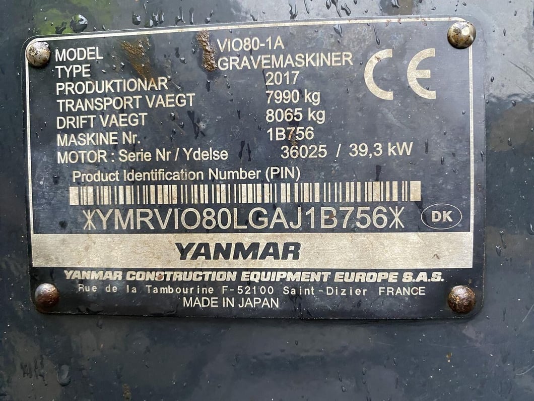 2017 Yanmar VIO80-1A Mini Excavator