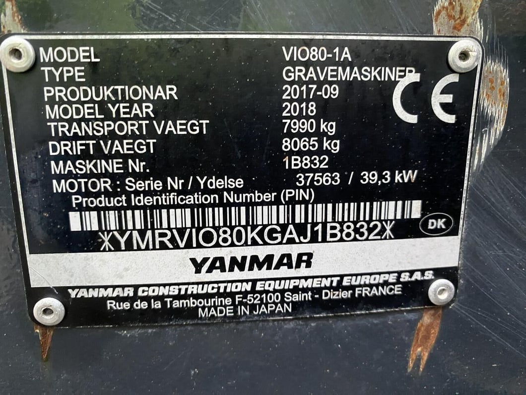 2017 Yanmar VIO80-1A Mini Excavator