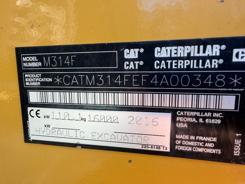 2016 Caterpillar 314 F Wheel Excavator