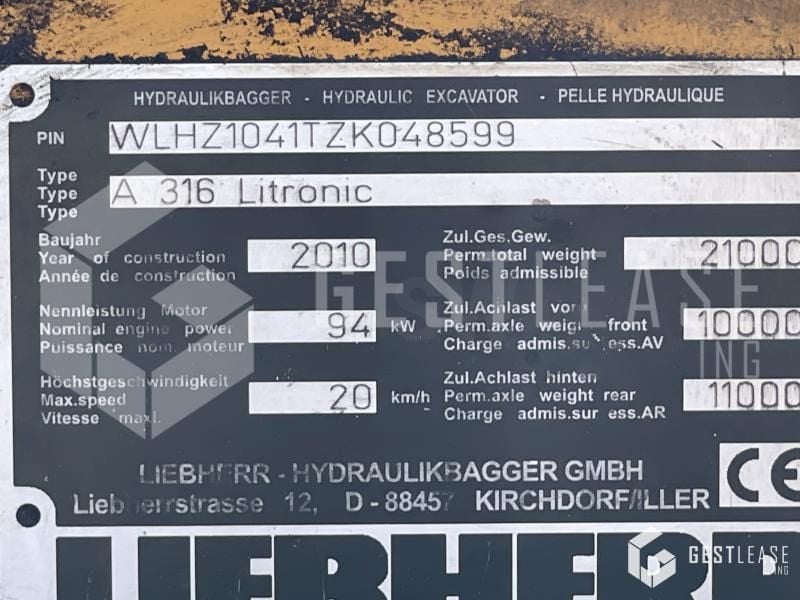 2010 Liebherr A316 Wheel Excavator
