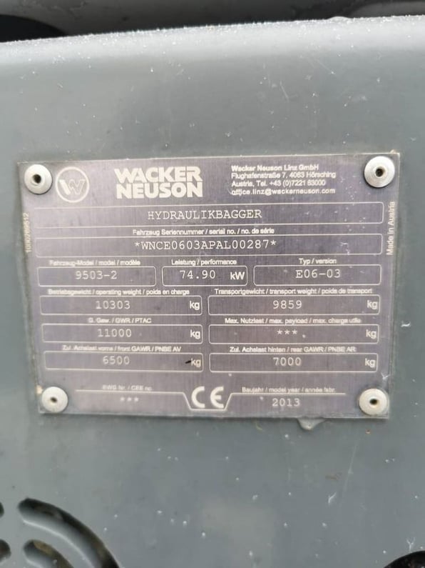 2013 Wacker Neuson 9503 Wheel Excavator