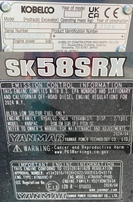 2024 Kobelco SK58SRX-7 Mini Excavator