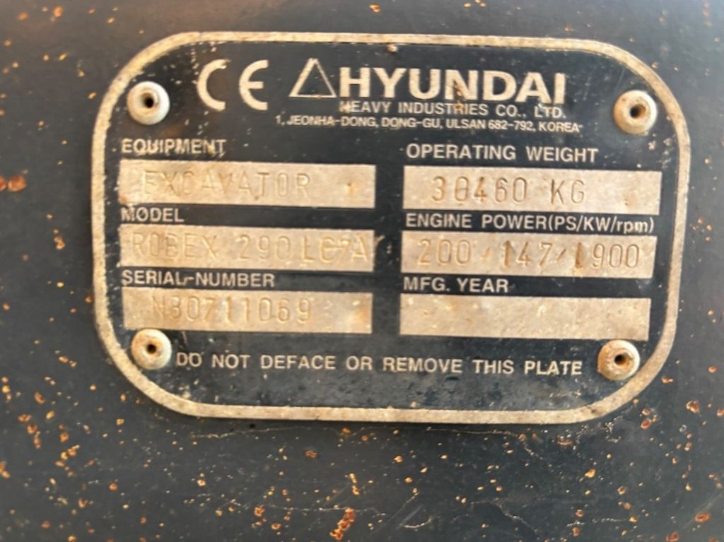2011 Hyundai R290LC-7A Crawler Excavator