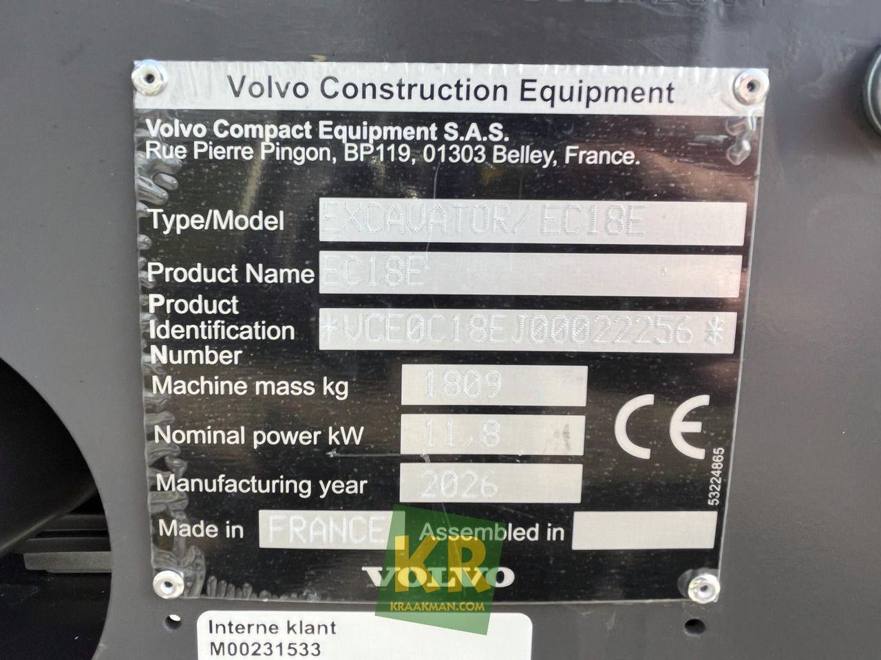 2026 Volvo EC18E Crawler Excavator