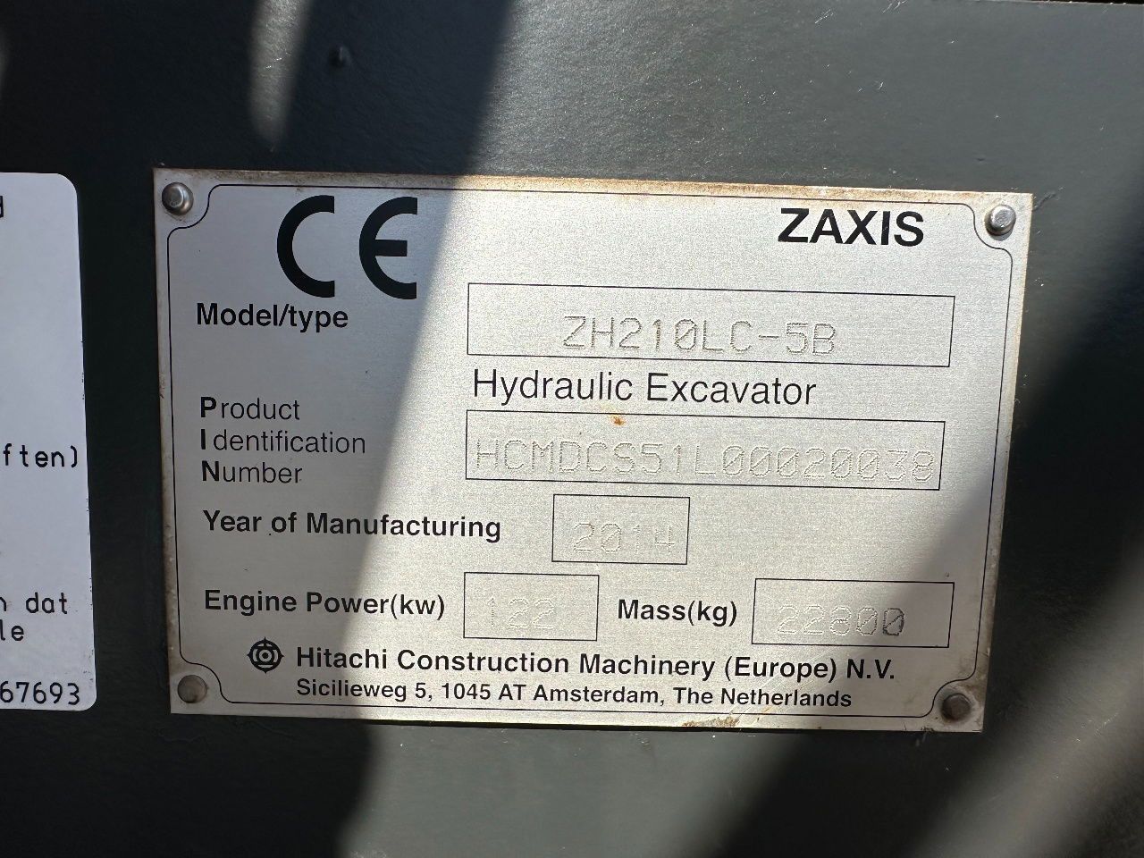 2014 Hitachi ZH210LC-5B Crawler Excavator