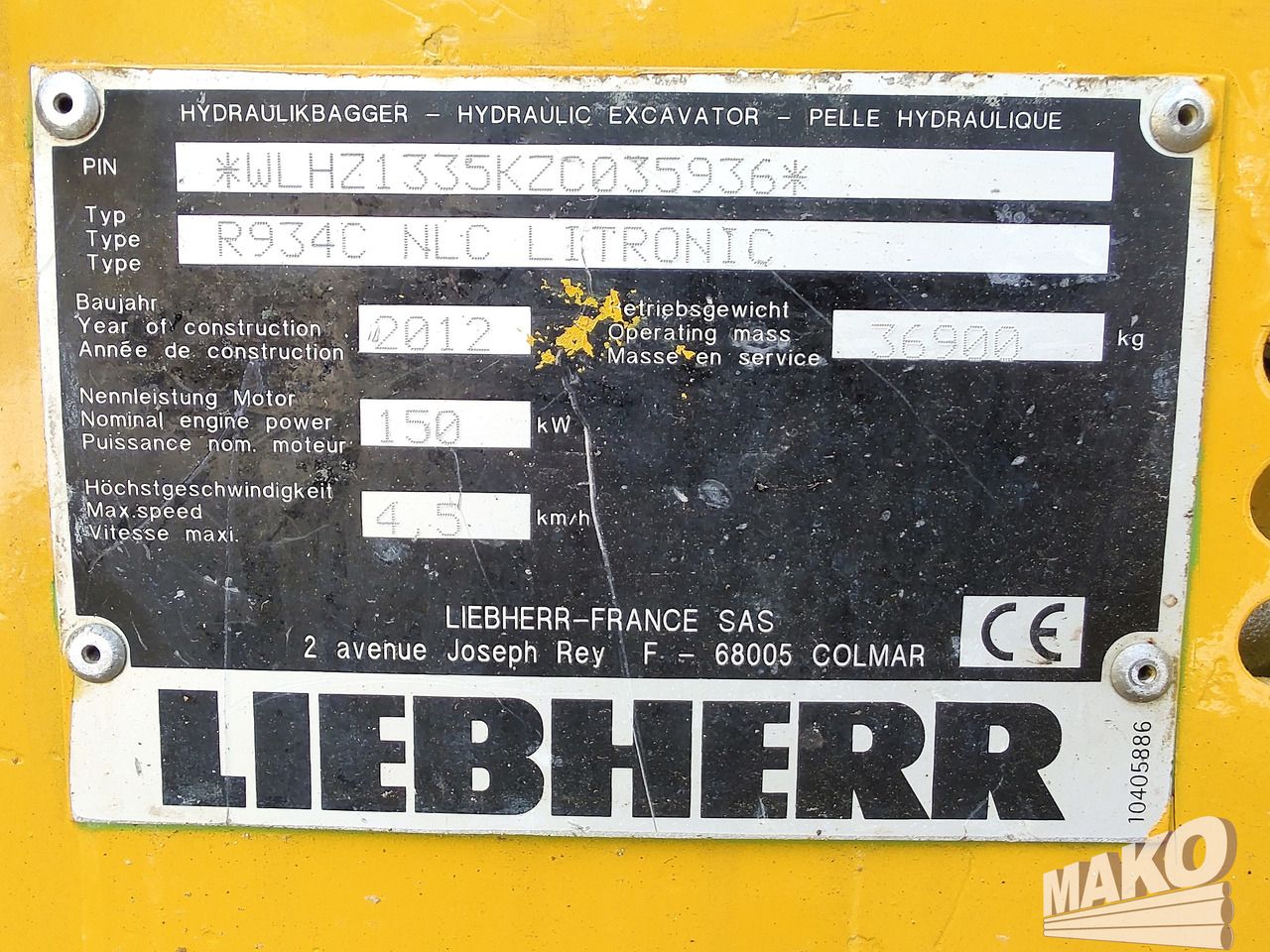 2012 Liebherr R934C NLC Crawler Excavator