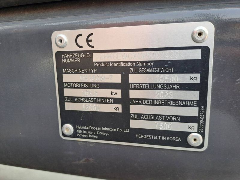 2023 Doosan DX160W-7 Wheel Excavator