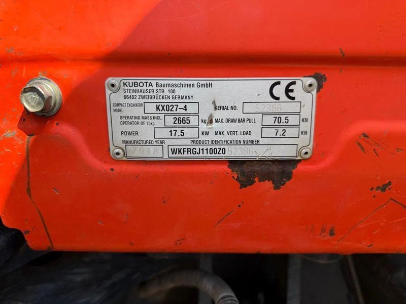 2018 Kubota KX027-4 Mini Excavator