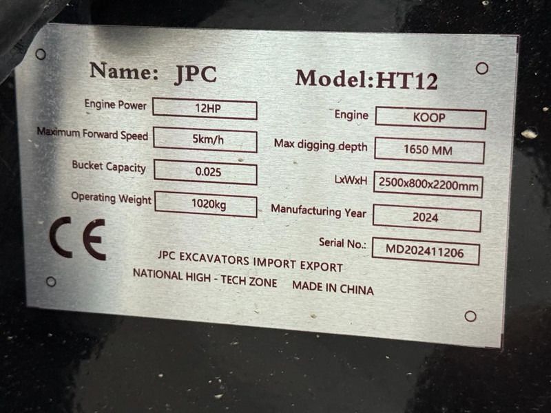 2024 JPC HT-12 Mini Excavator