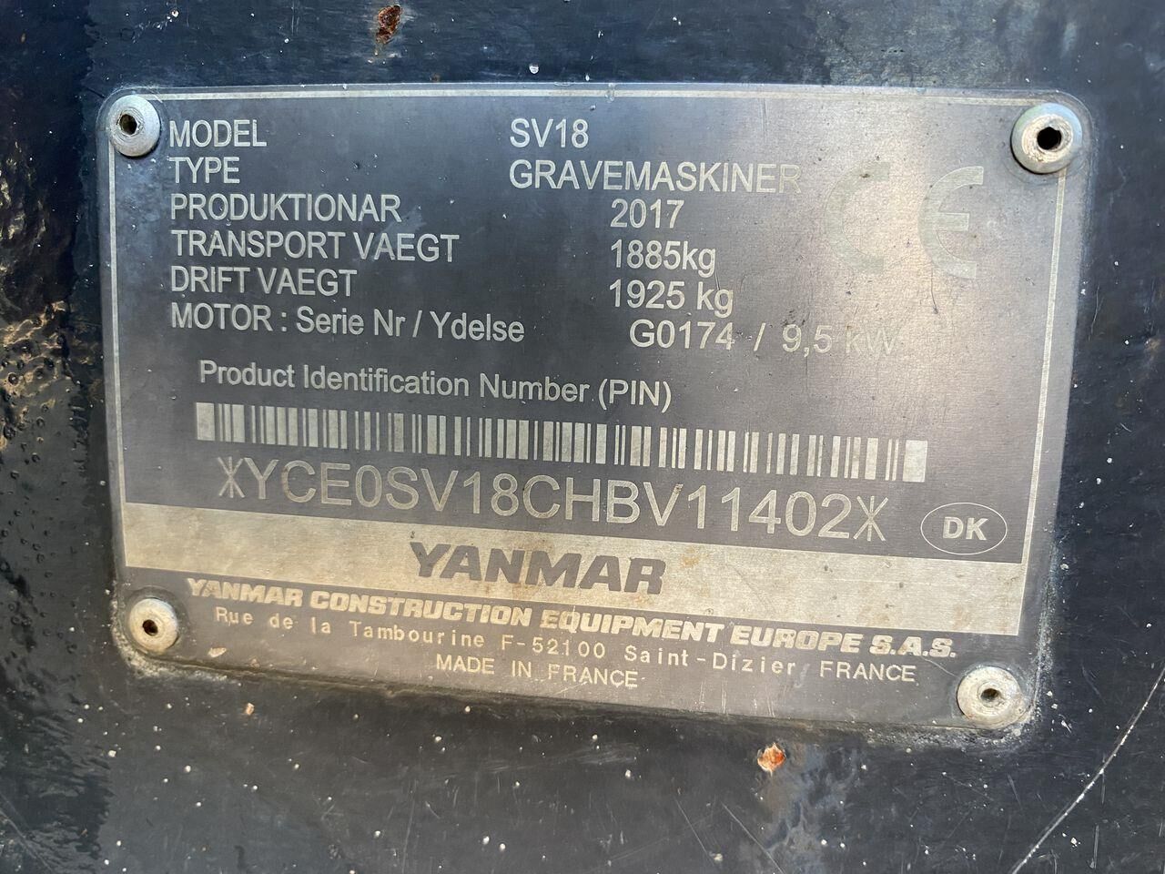 2017 Yanmar SV18 Mini Excavator