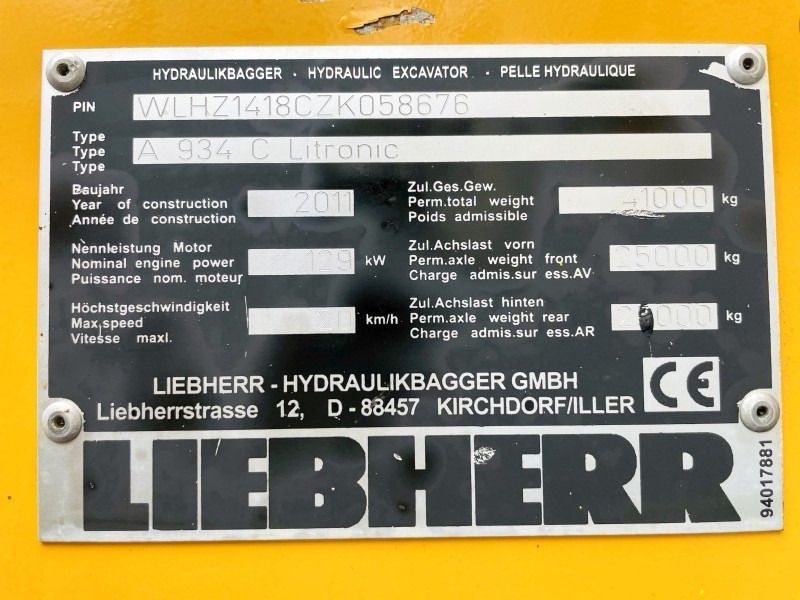 2011 Liebherr A934C Material Handler