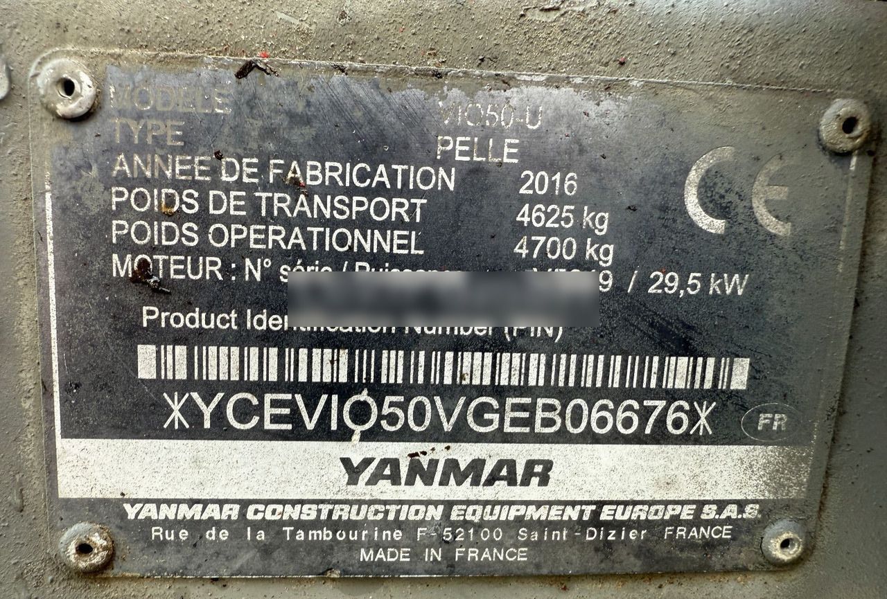 2016 Yanmar VIO50-U Mini Excavator