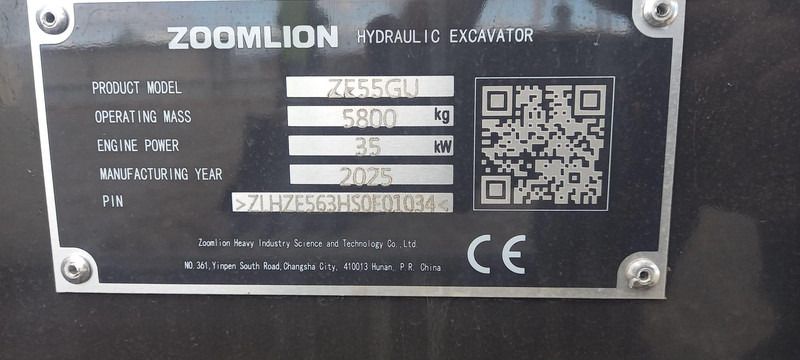 2025 Zoomlion ZE55GU Mini Excavator
