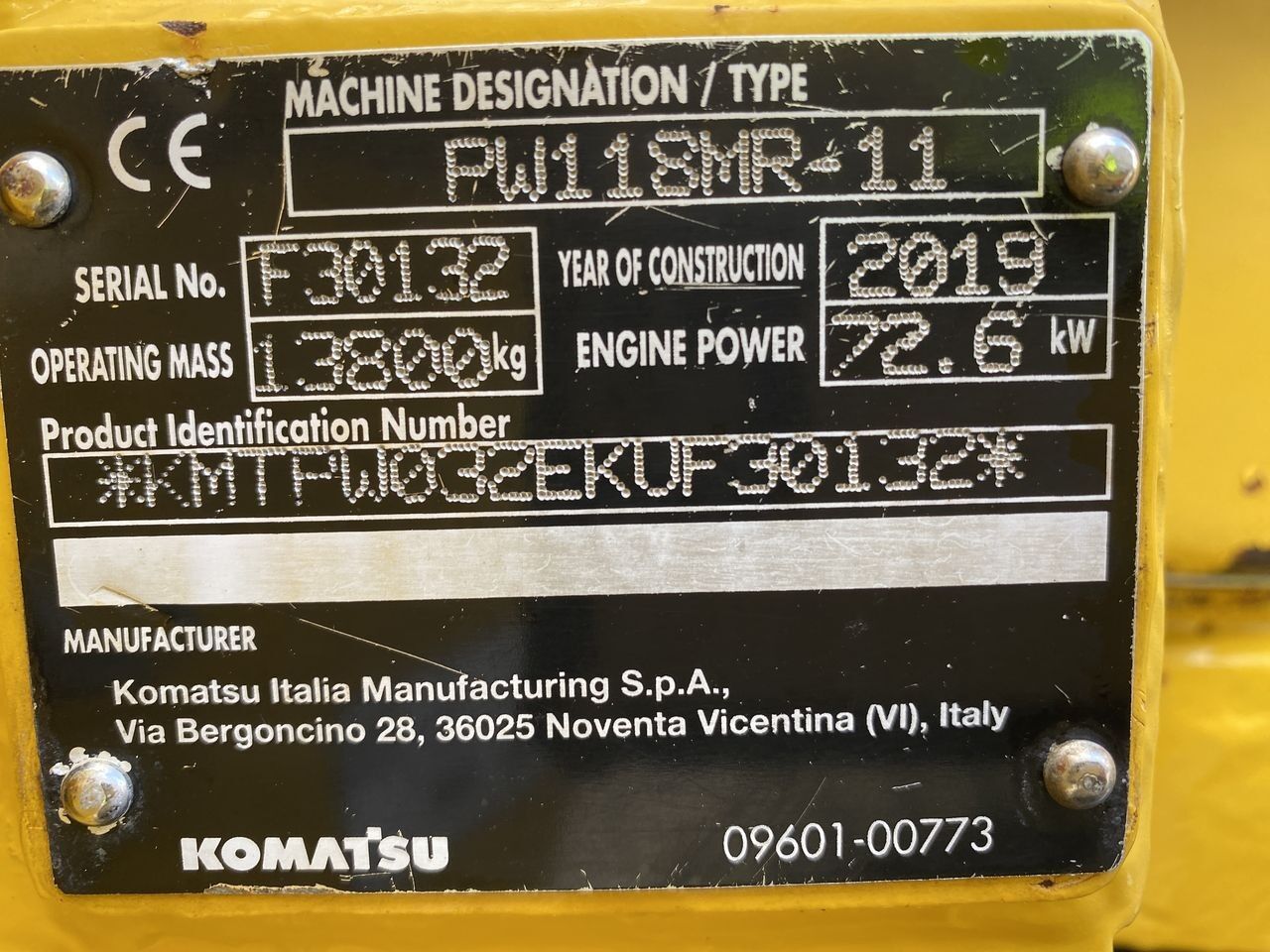 2019 Komatsu PW118MR-11 Wheel Excavator