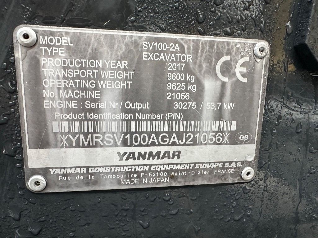 2017 Yanmar SV100-2A Mini Excavator