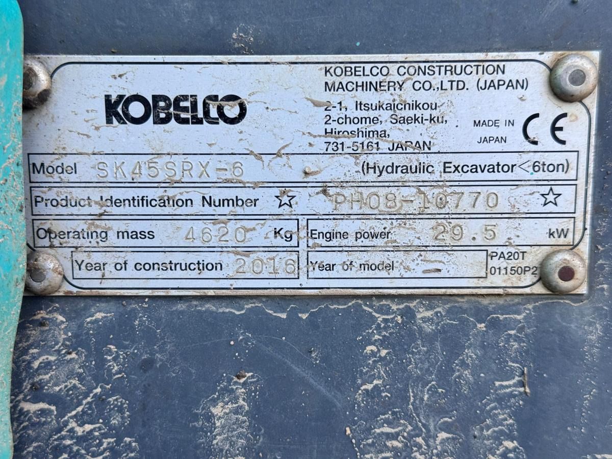 2016 Kobelco SK45SRX-6 Crawler Excavator