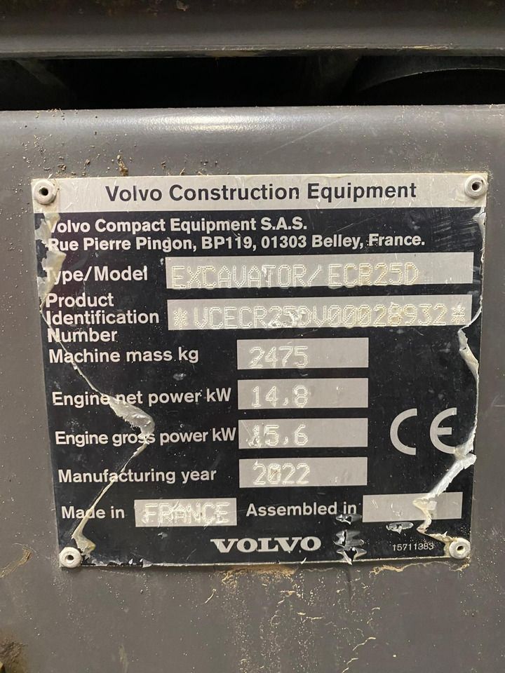 2022 Volvo ECR25D Mini Excavator
