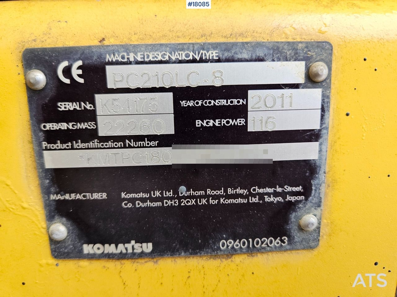 2011 Komatsu PC210LC-8 Crawler Excavator