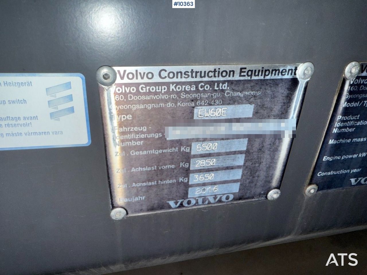 2016 Volvo EW60E Wheel Excavator