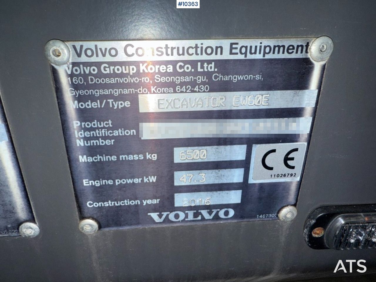 2016 Volvo EW60E Wheel Excavator