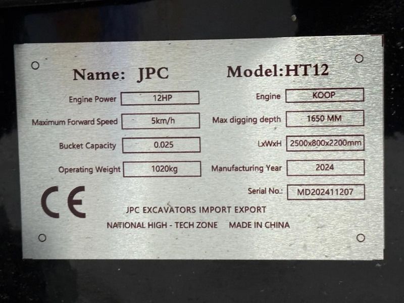 2024 JPC HT-12 Mini Excavator